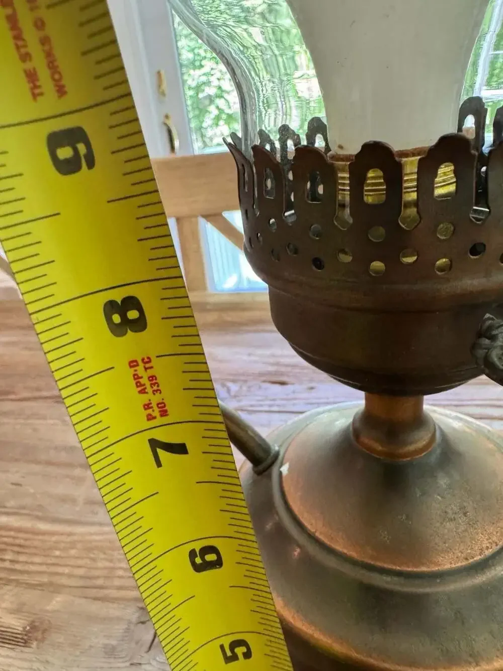 Vintage Copper Base Electric Oil Style Table Lamp with Glass Chimney